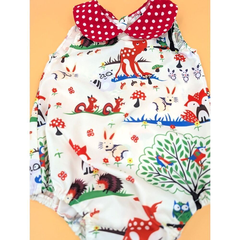 Baby Romper Girl 12-18 M White Deer Fox Satin Outfit Woodland Novelty Print - Picture 3 of 10
